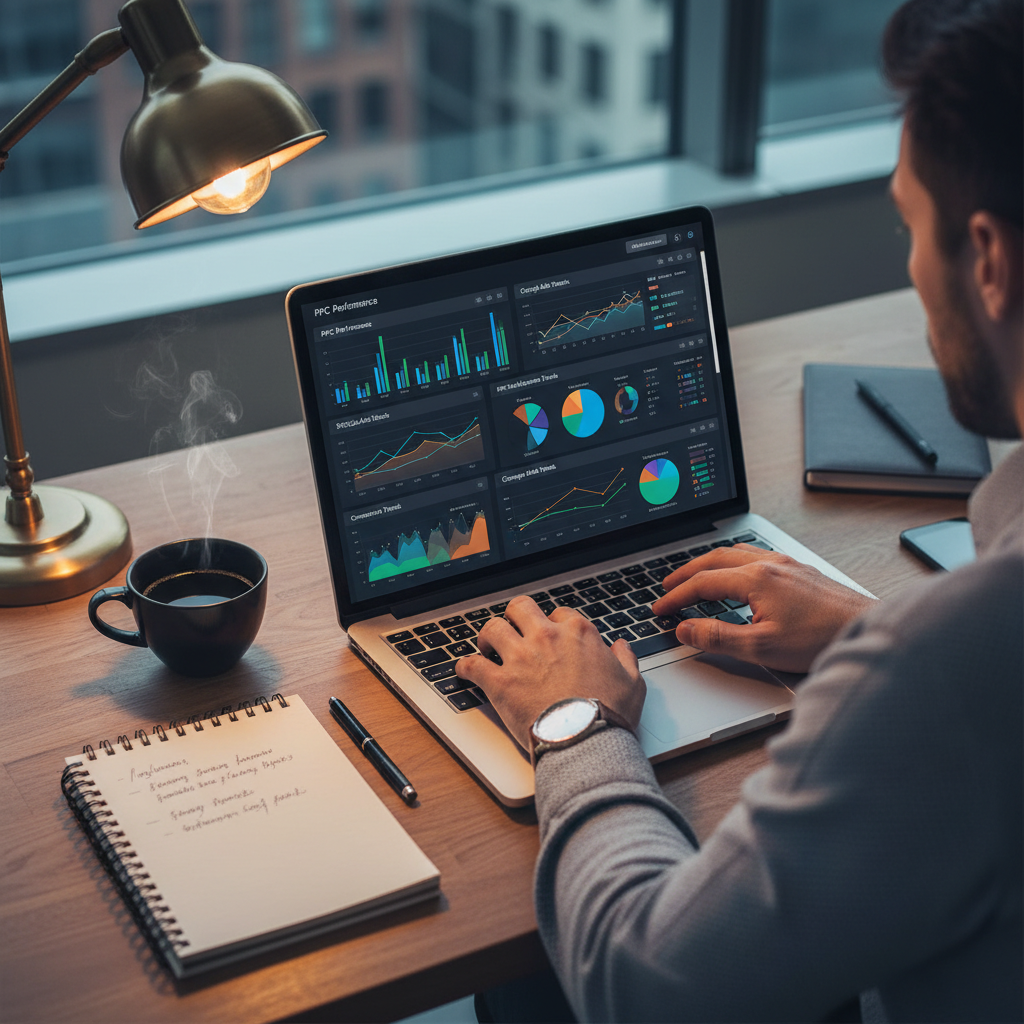 Iván trabajando en estrategia PPC, análisis de campañas Google Ads